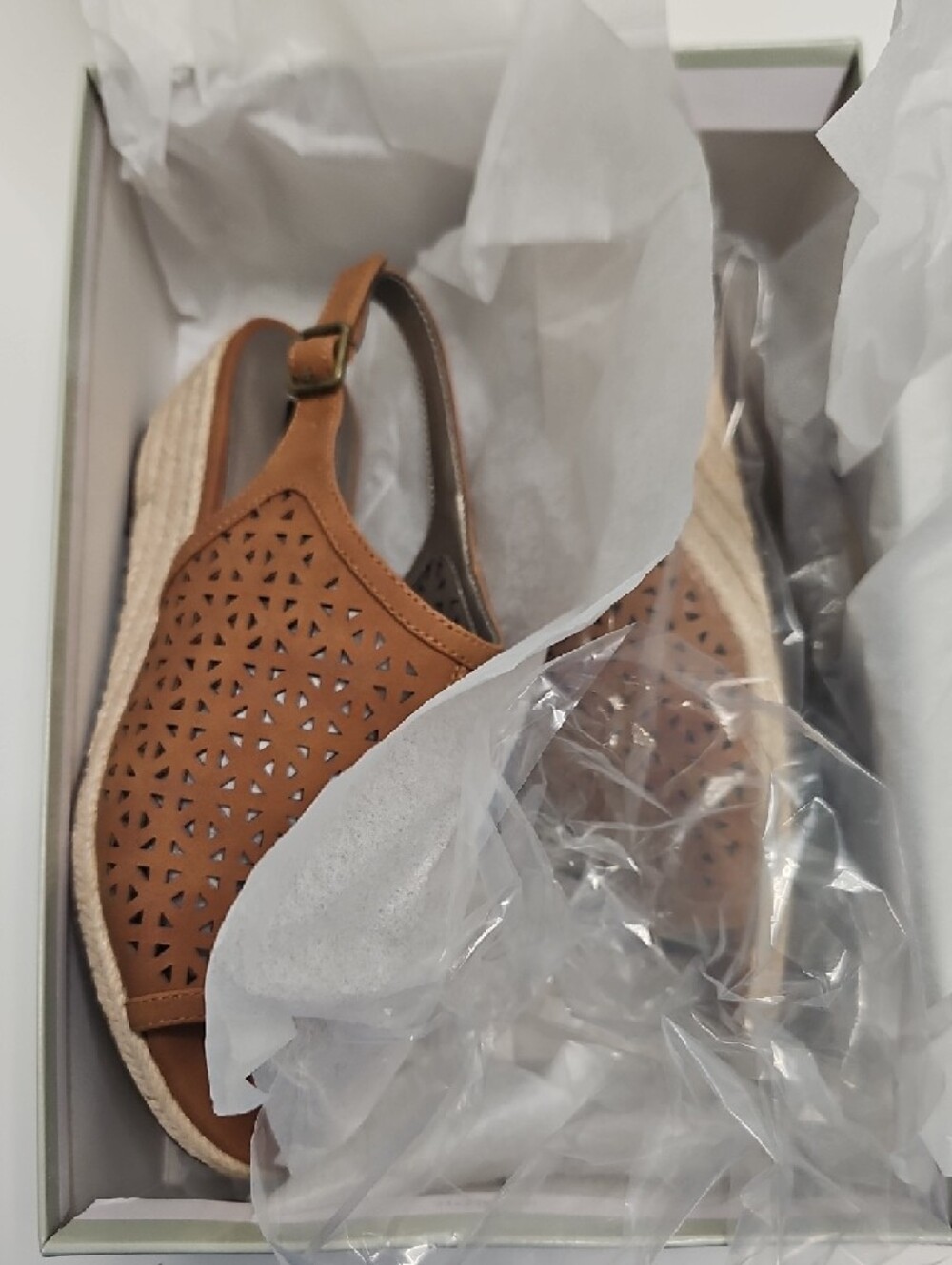Array Tan Perforated Espadrille Wedge Sandals - Picture 4 of 5